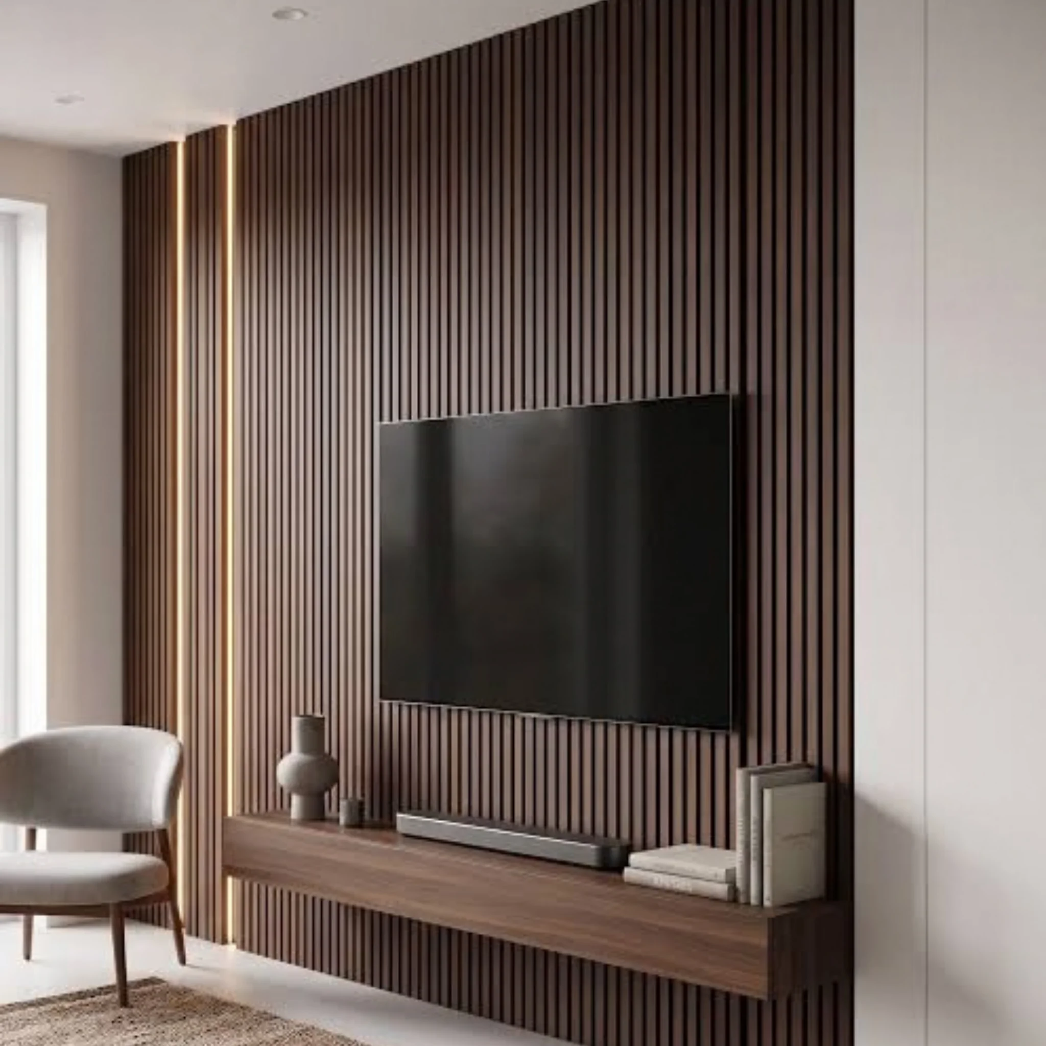 Fabric and timber acoustic wall panel combination