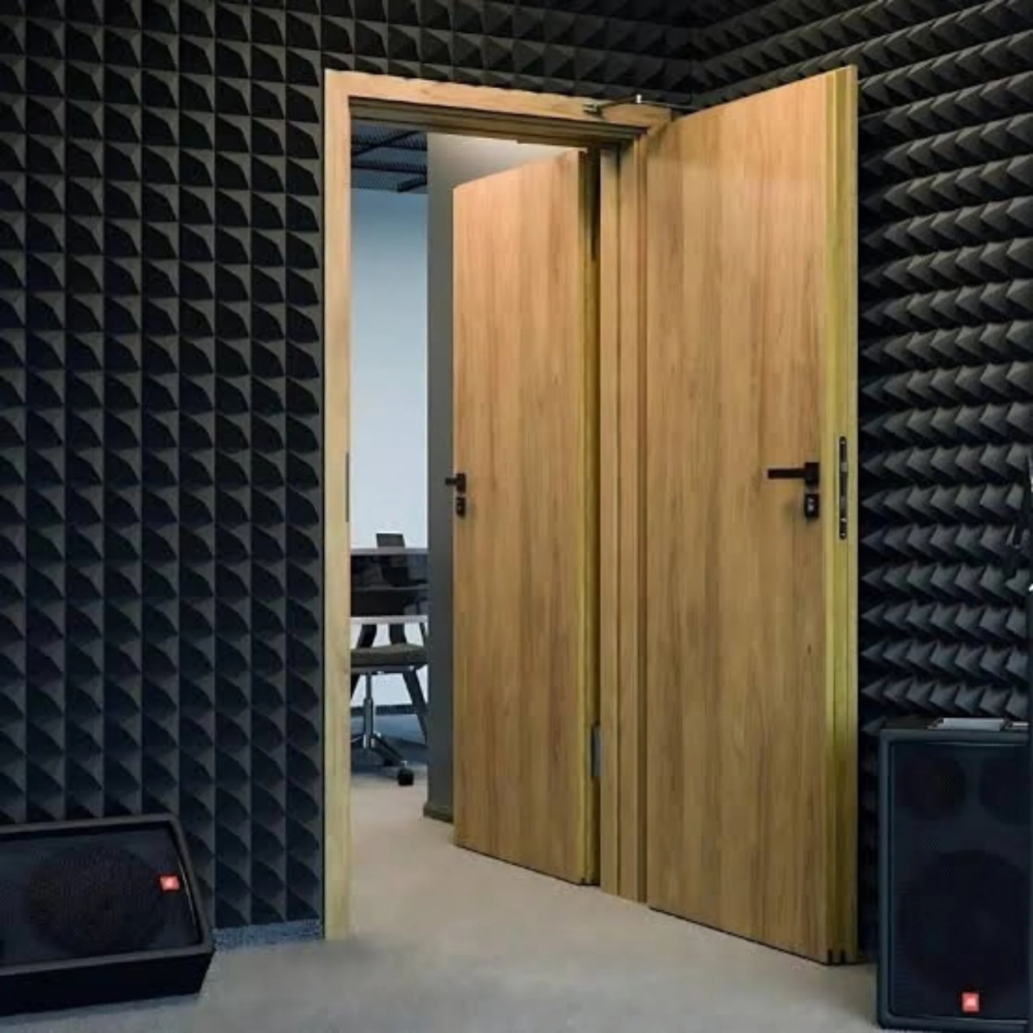 Metal acoustic door installed in a completed project