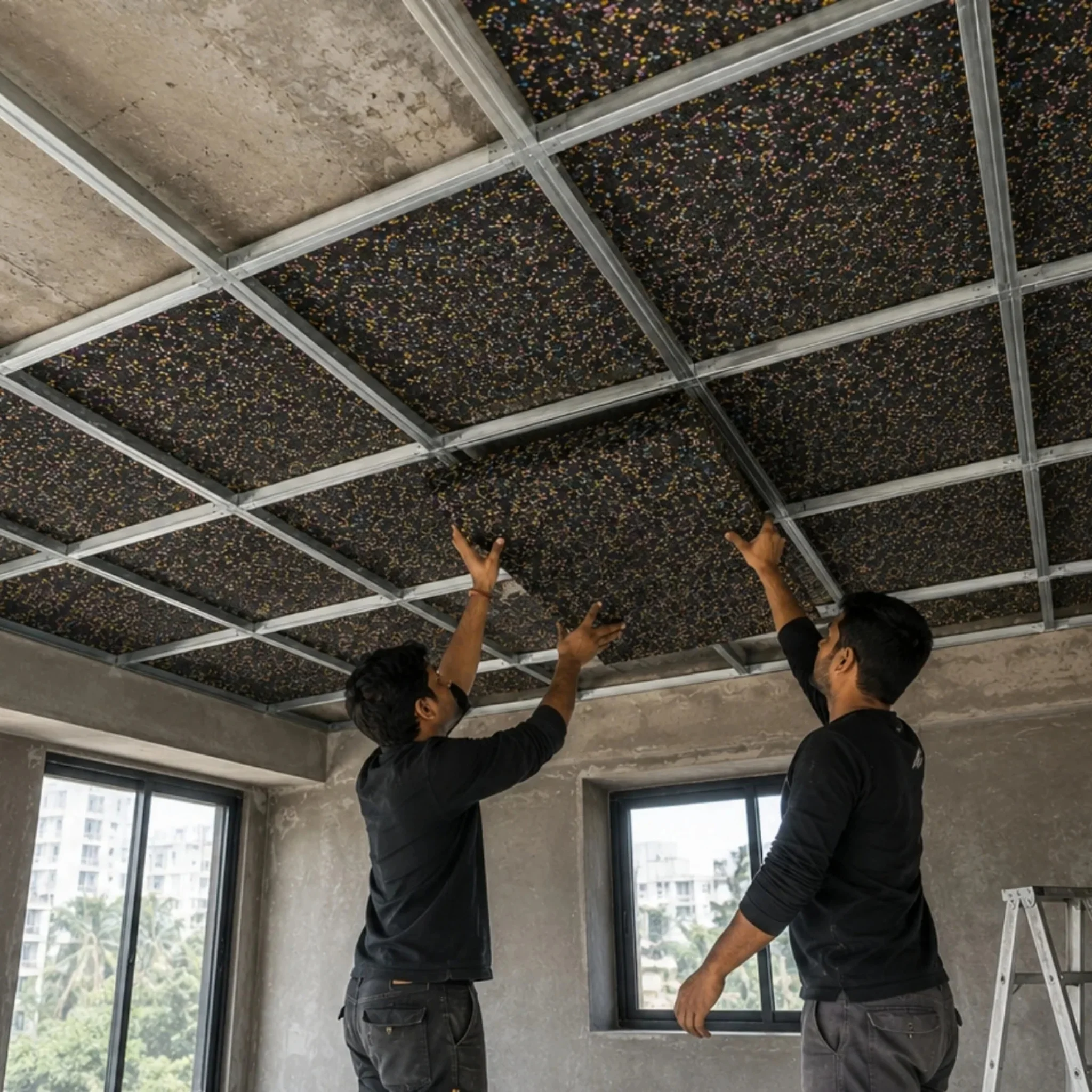 Acoustic ceiling system installed in a completed project
